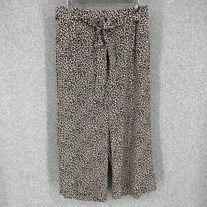 J Crew Womens Wide Leg Silk Pants Size 8 Animal Print Neutral Crop Belted Office